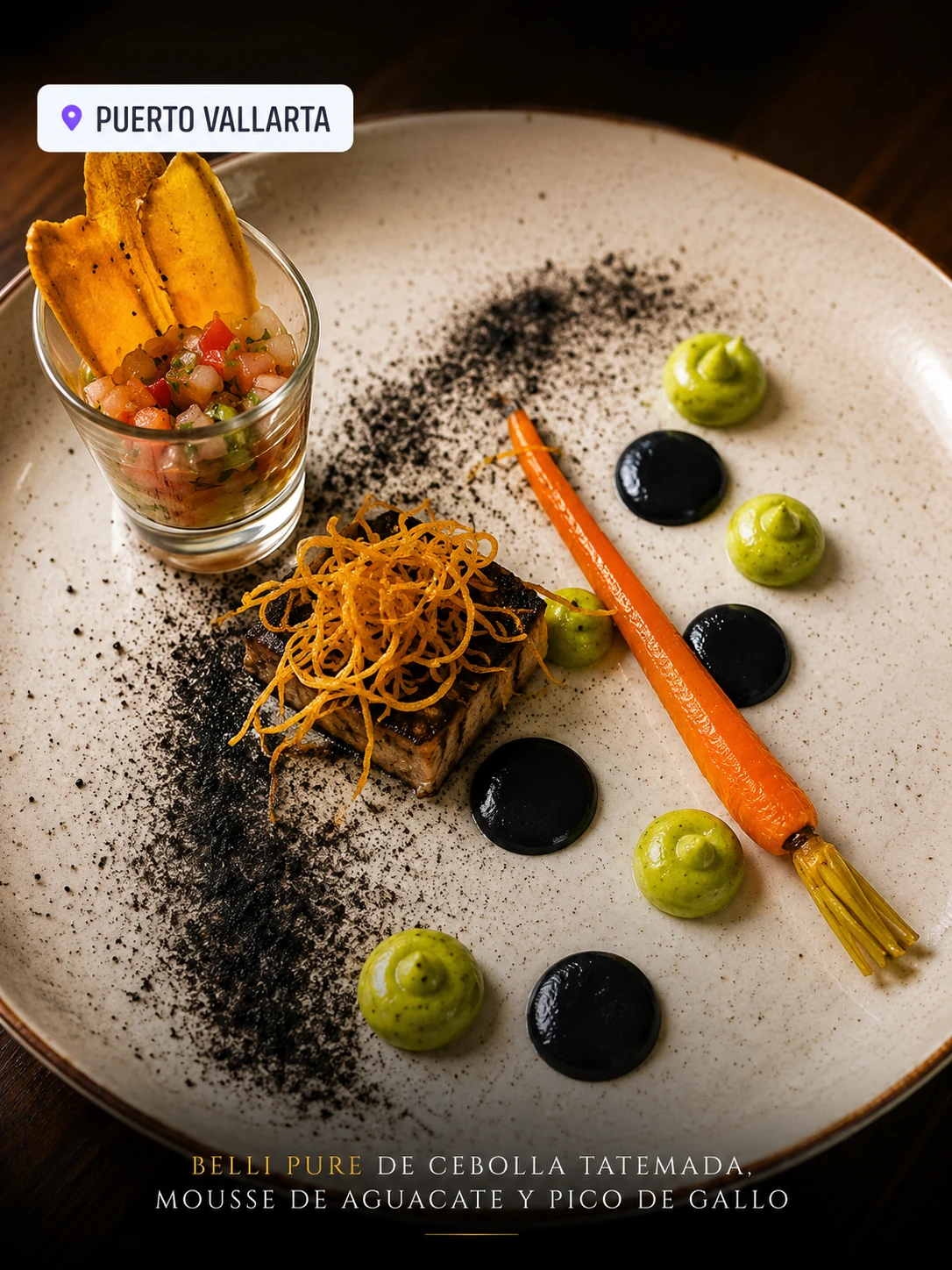 Beef tenderloin with avocado mousse, black garlic and roasted carrot